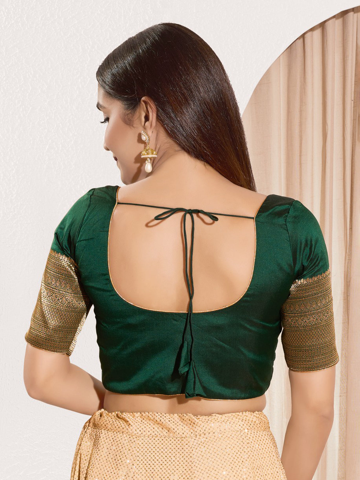 Bottle green zari tafeta silk blouse