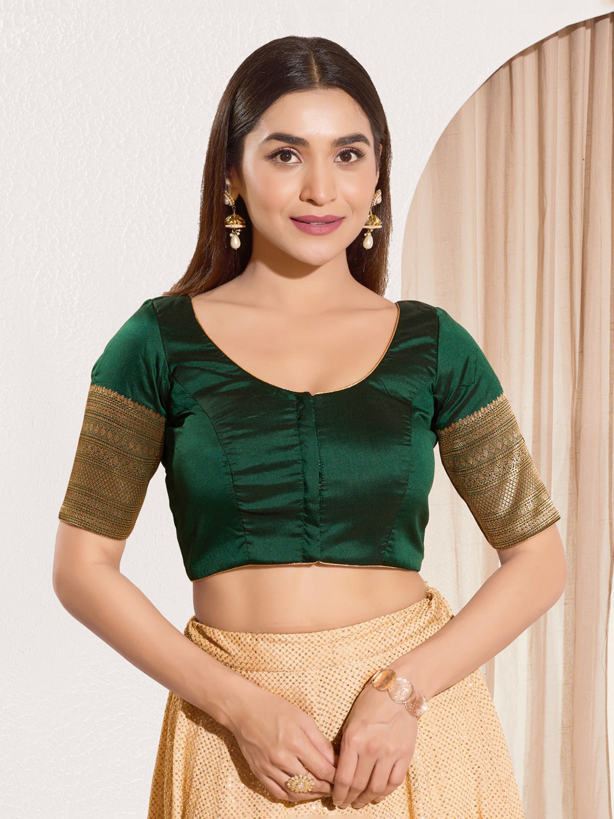Bottle green zari tafeta silk blouse