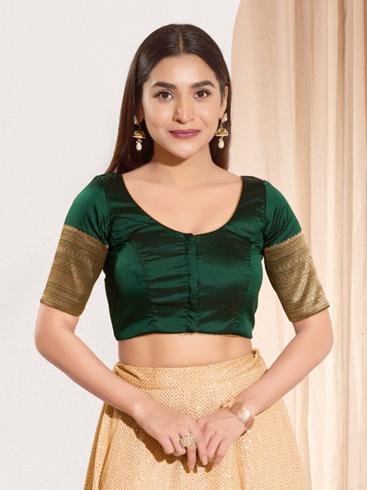 Bottle green zari tafeta silk blouse