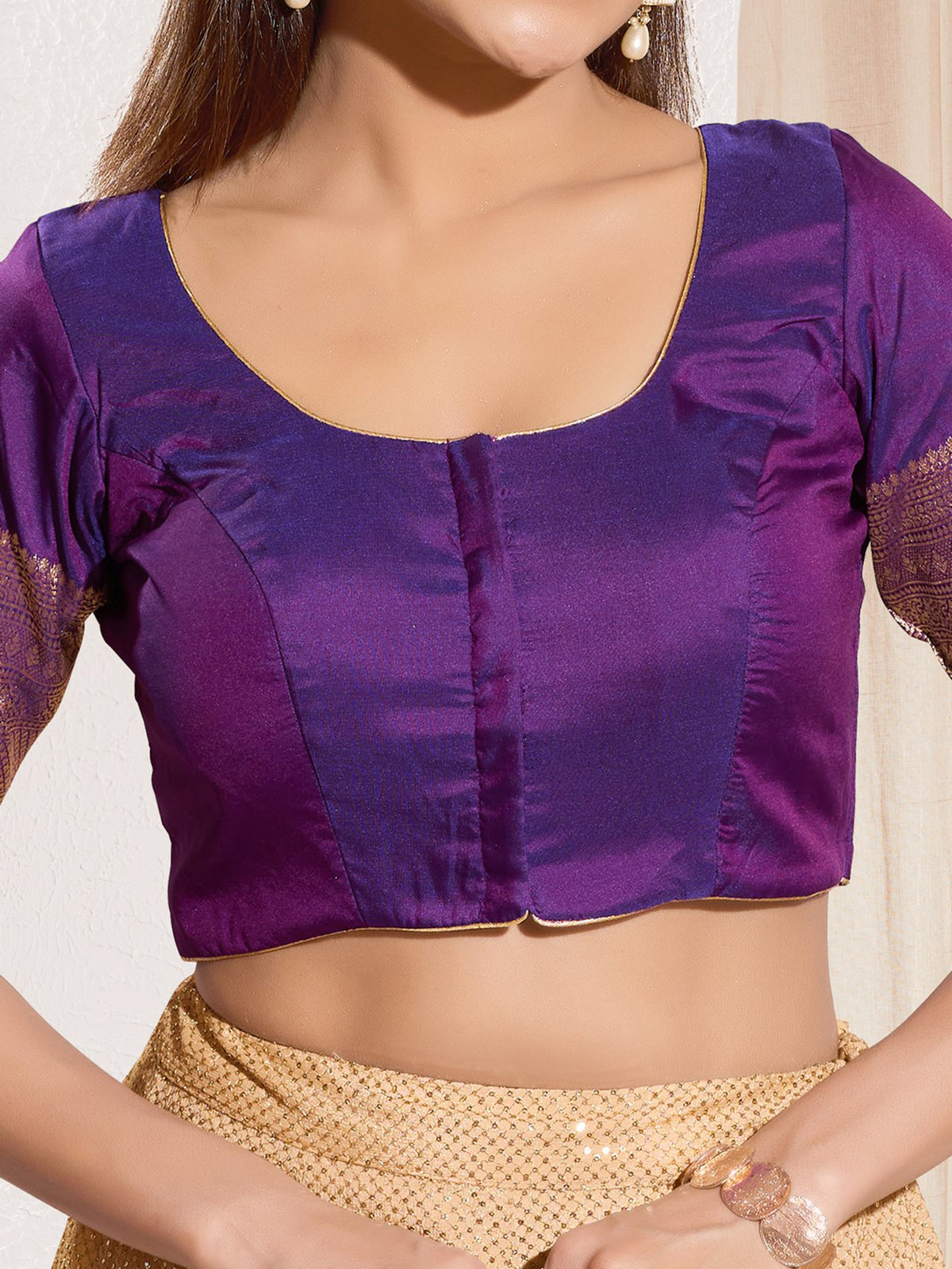 Purple zari tafeta silk ready made blouse