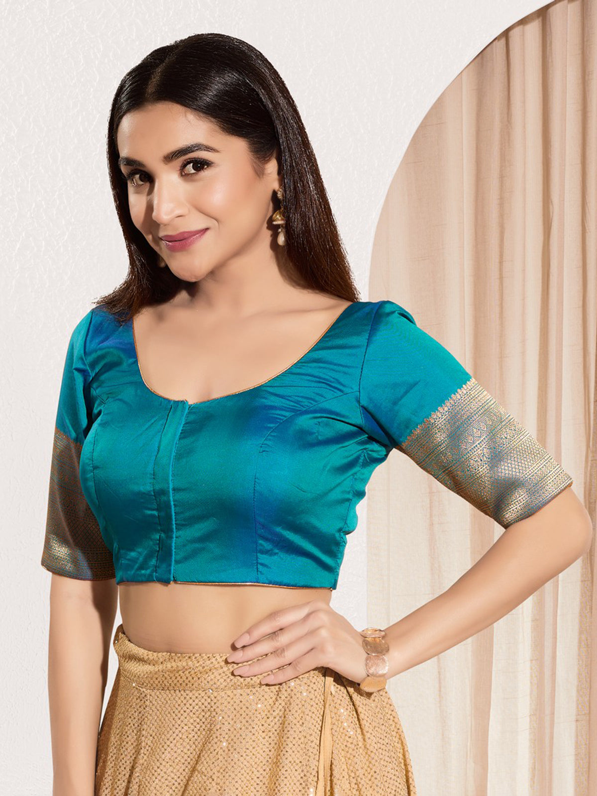 Aqua blue zari tafeta silk blouse