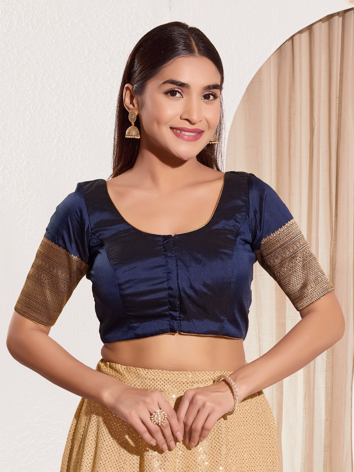 Navy blue zari tafeta silk blouse