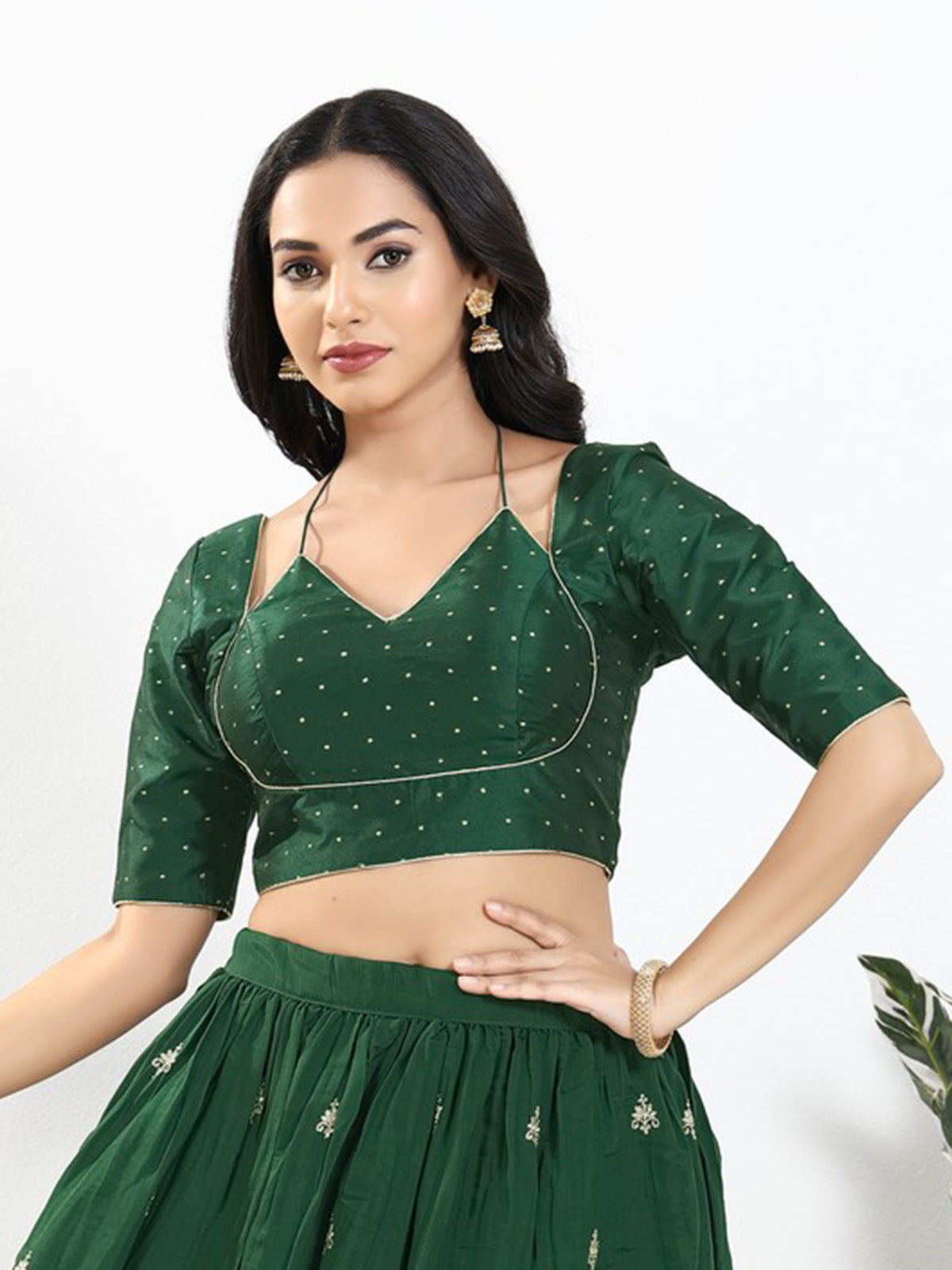 Bottle green zari brocade sweetheart blouse