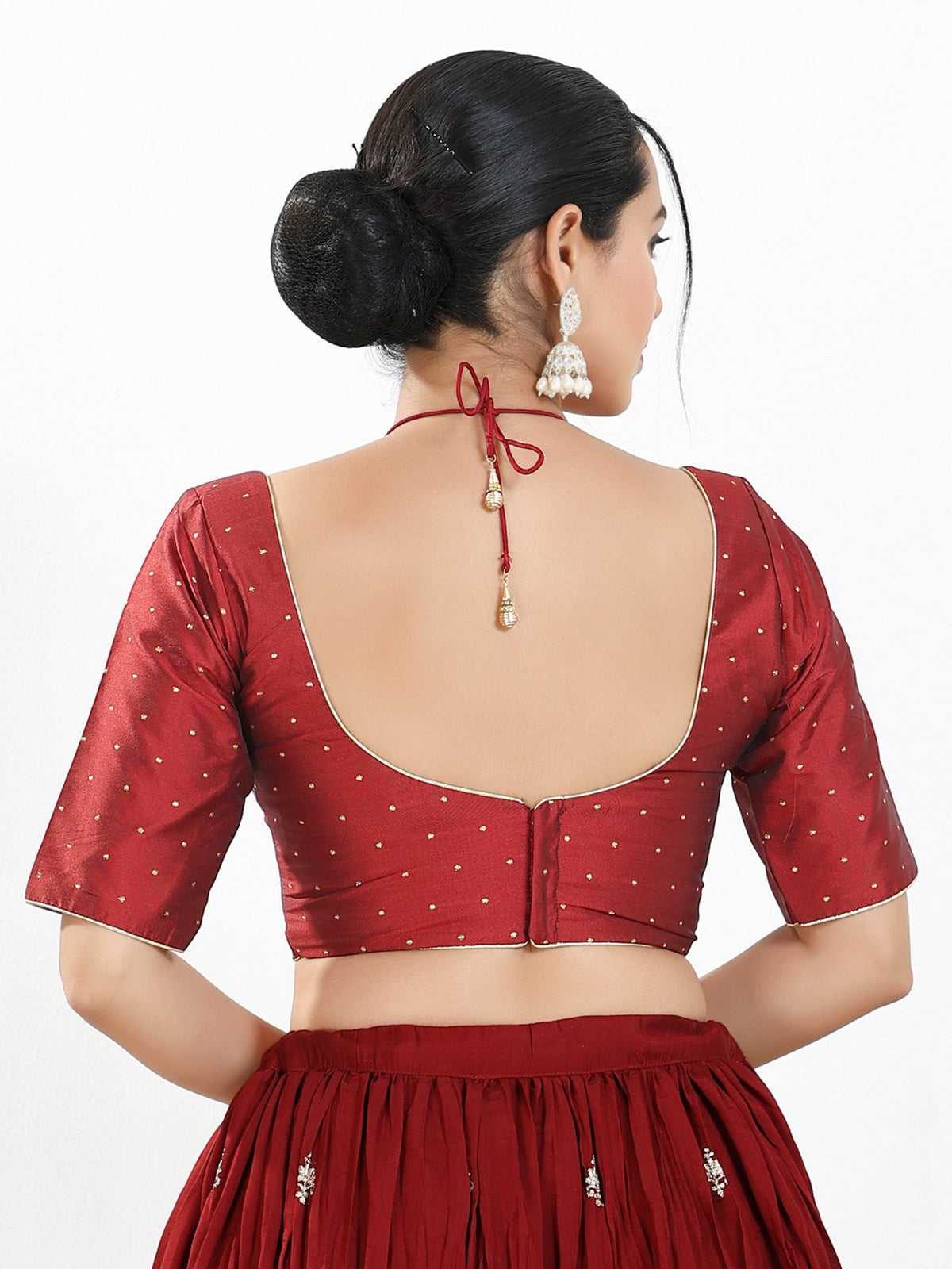 Maroon zari brocade sweetheart neck blouse