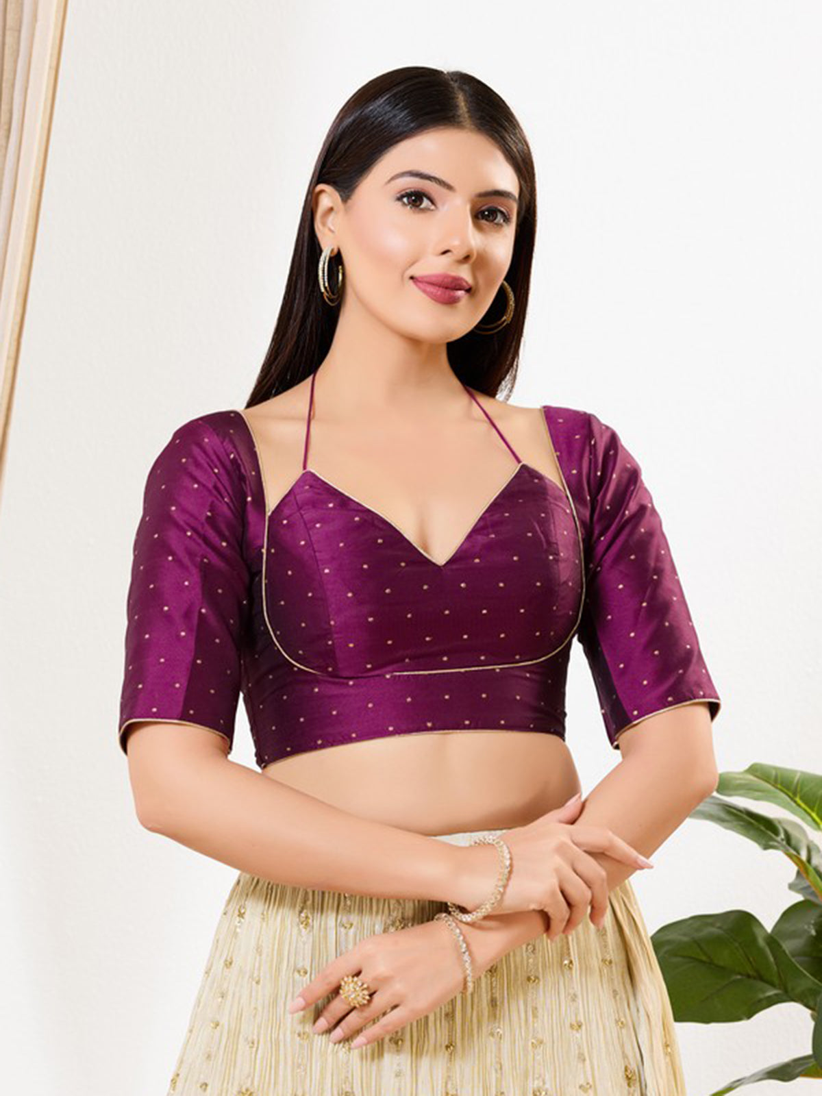 Purple zari brocade ready made blouse