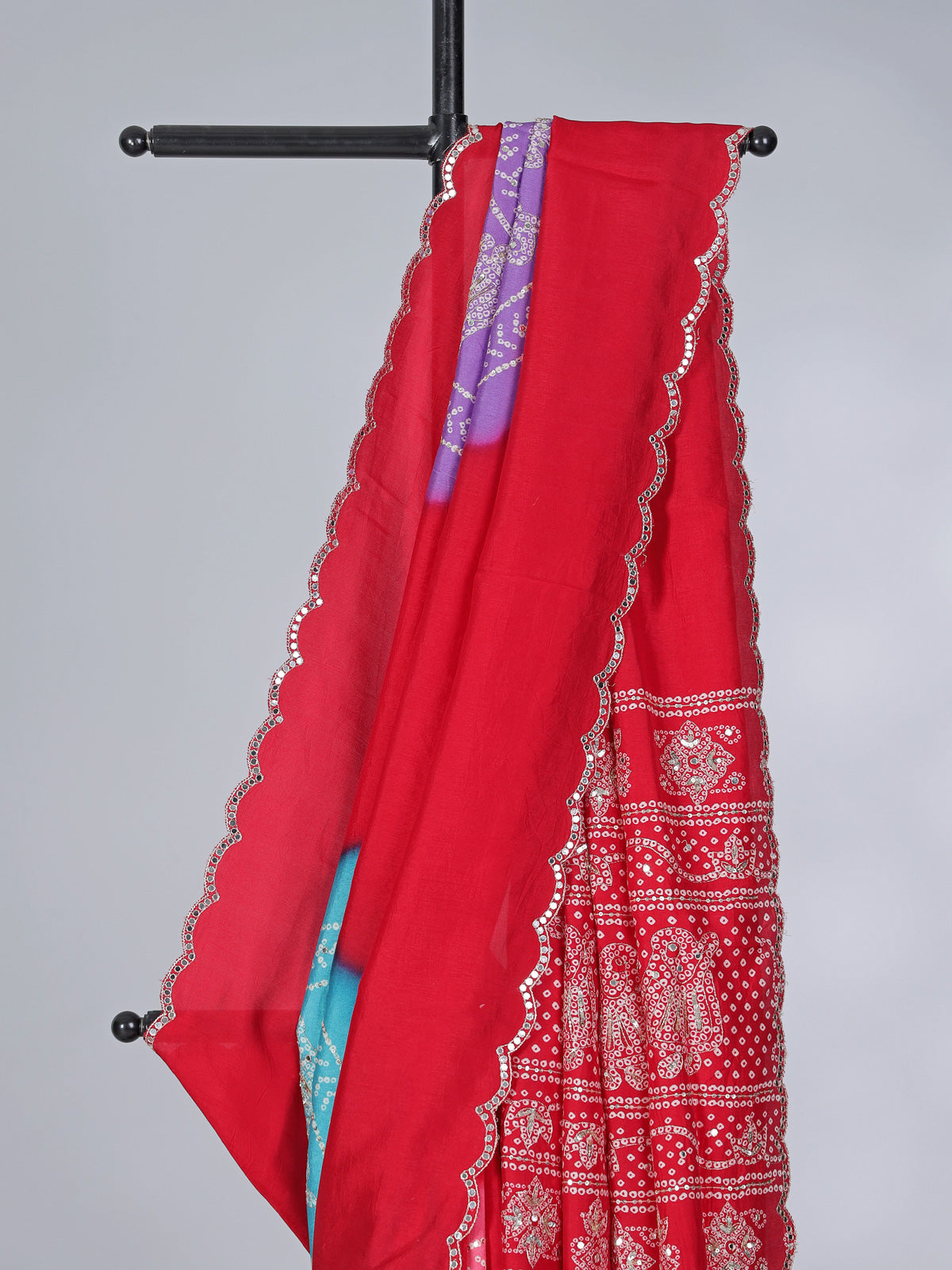 Red bandhej printed muslin silk festive saree