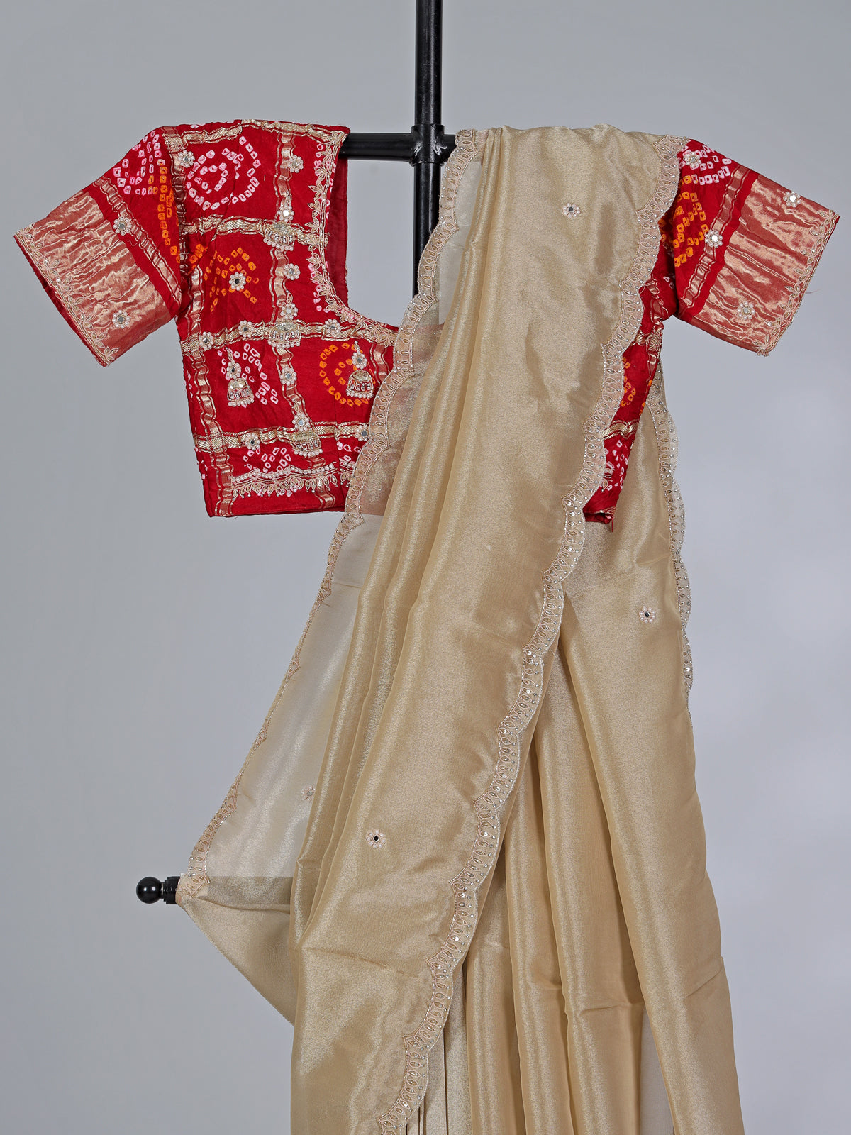 Beige tissue silk heavy embellished saree
