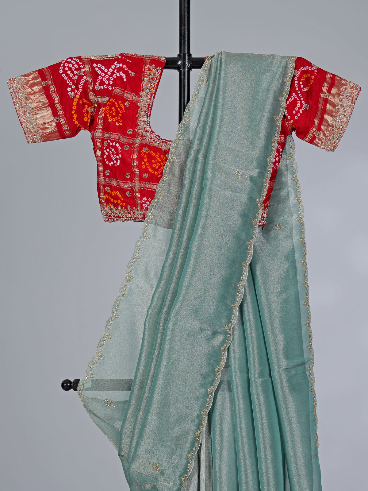 Mint blue tissue silk zardosi weaving saree