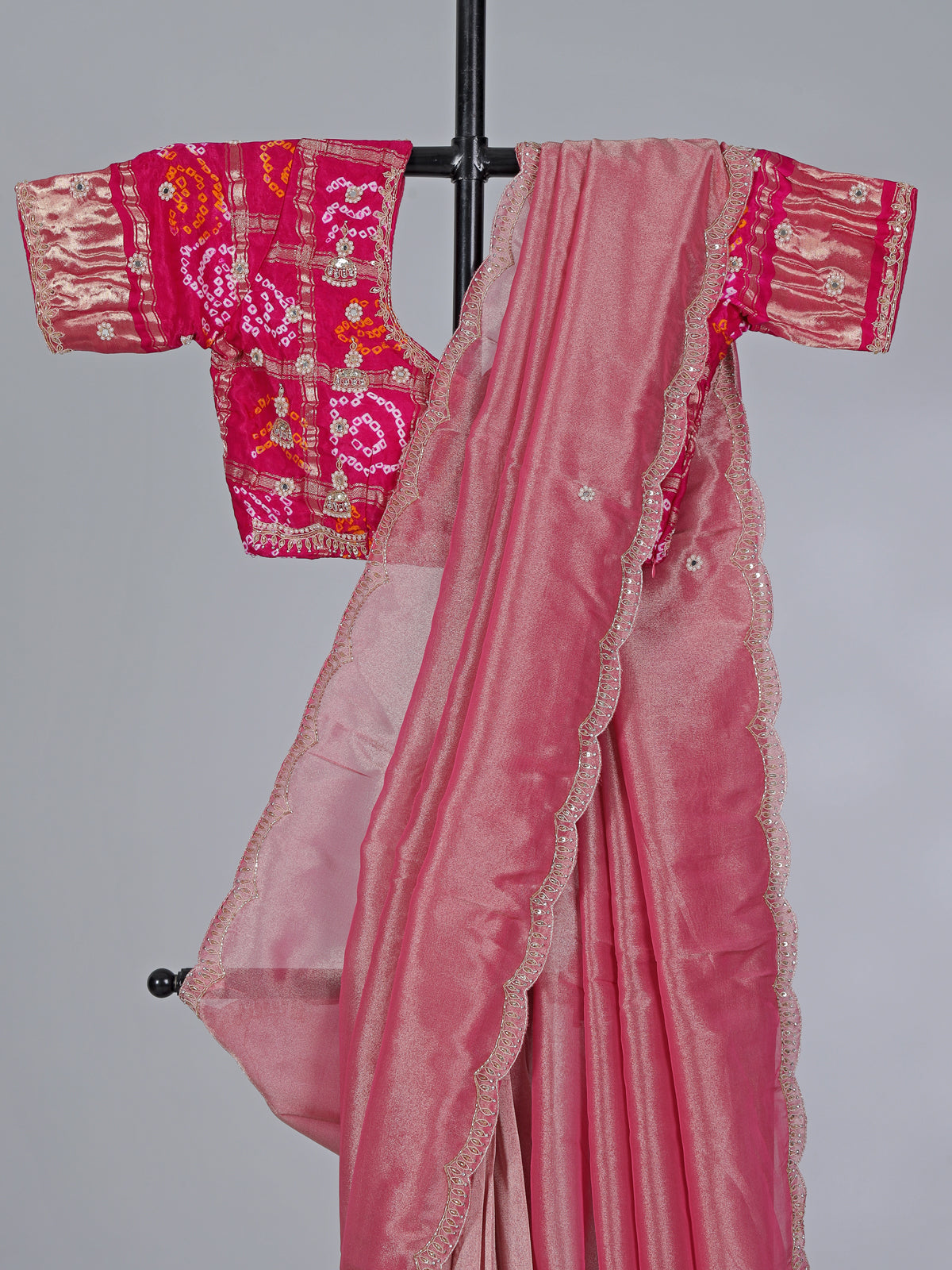 Pastel pink tissue silk designer saree