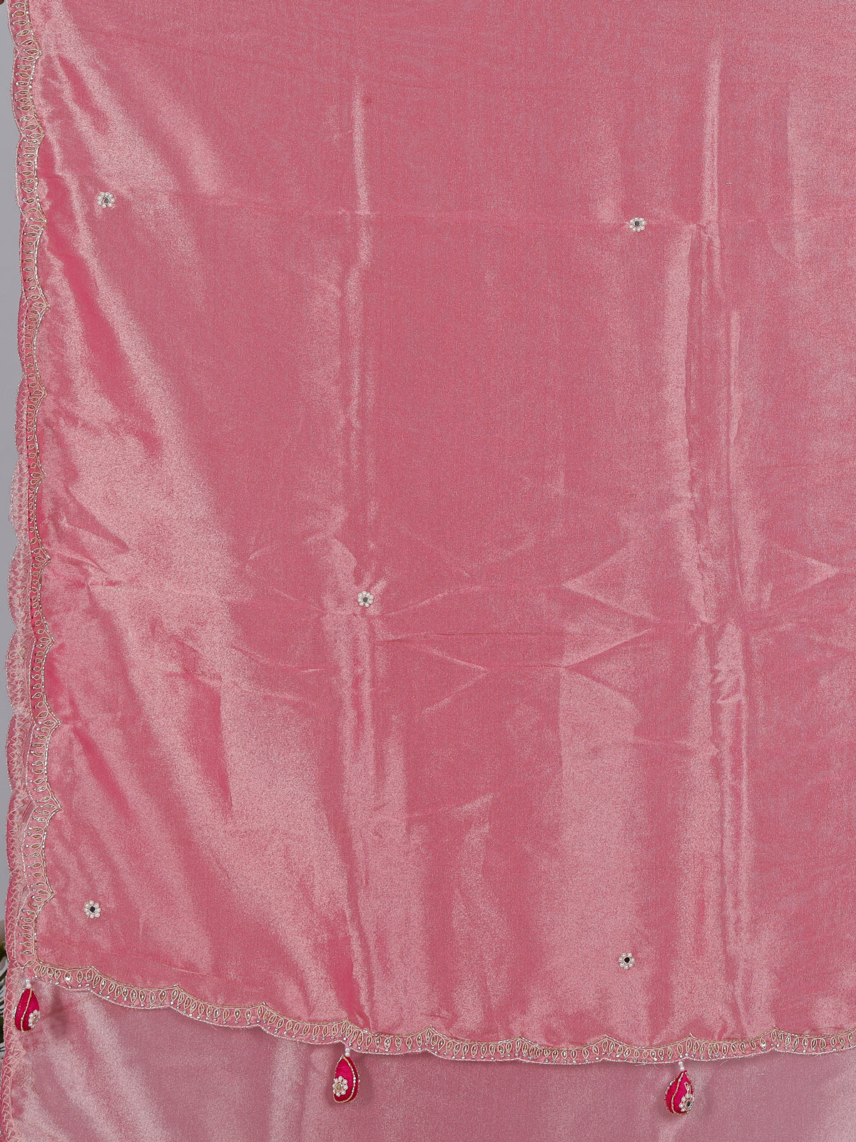 Pastel pink tissue silk designer saree