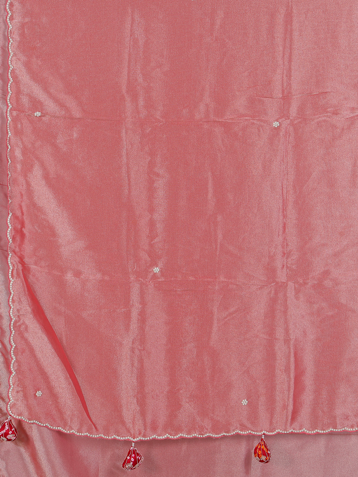 Peach tissue silk gota and zardosi work saree