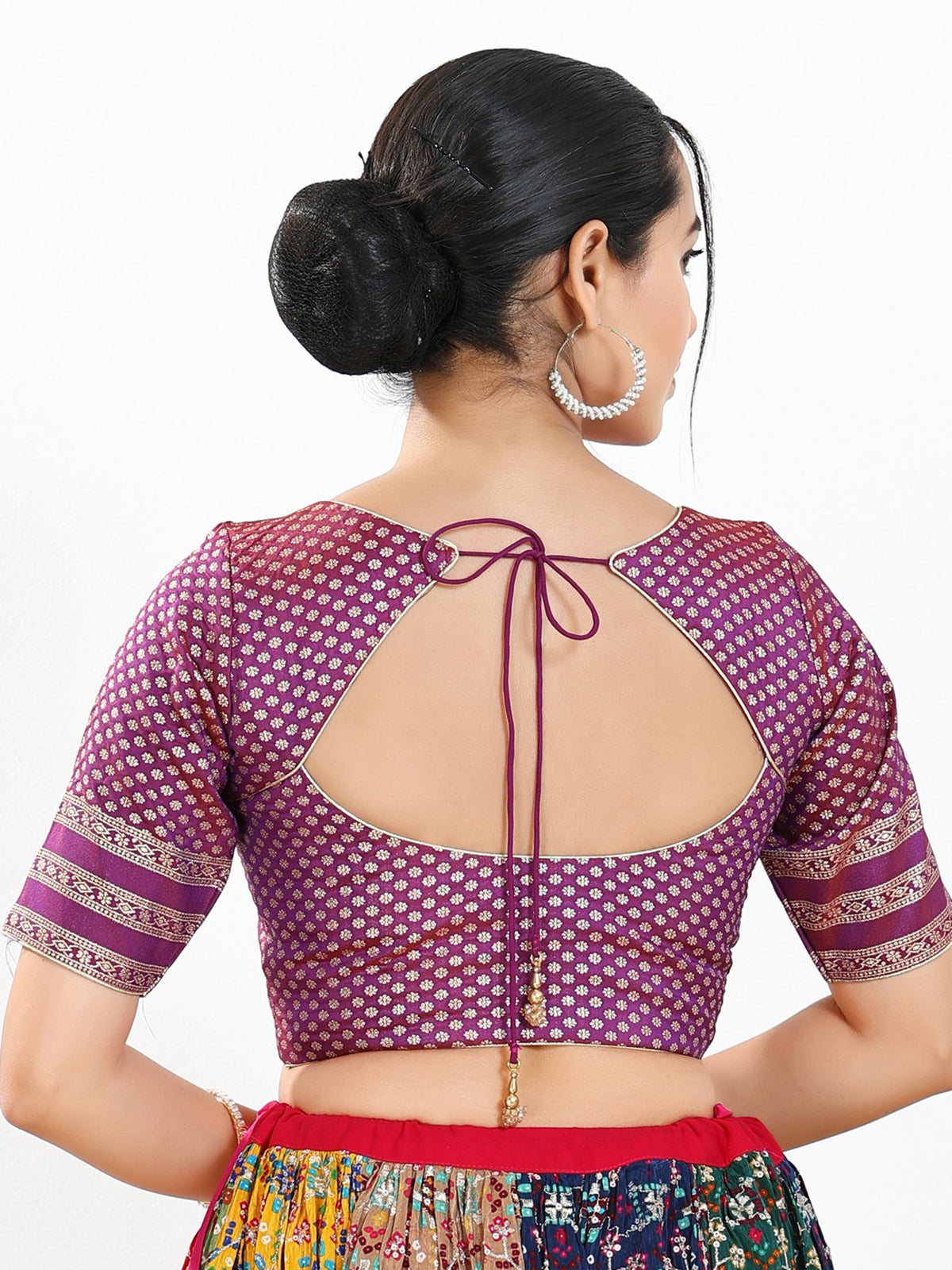 Purple zari brocade round neck blouse