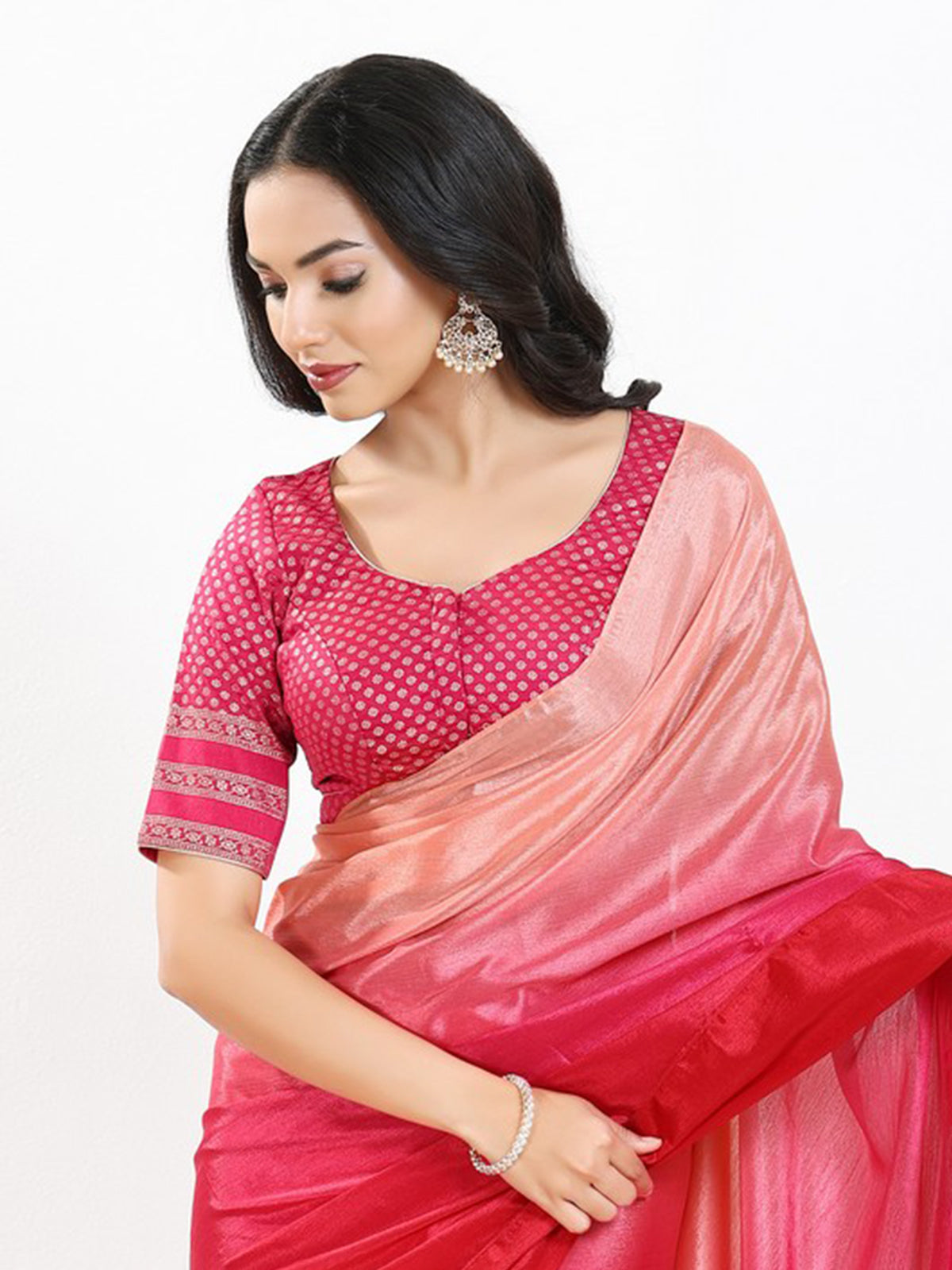 South pink zari brocade front open blouse