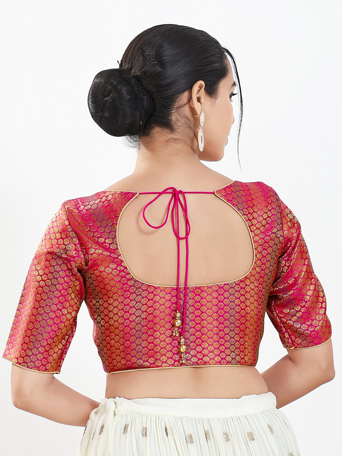 Pink zari brocade sweetheart neck blouse