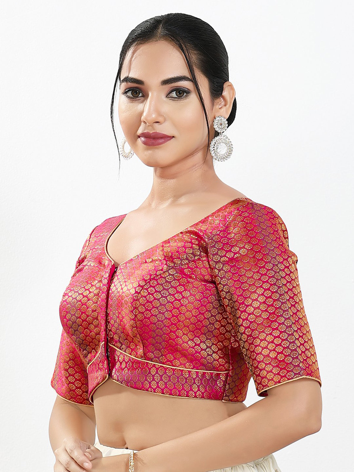 Pink zari brocade sweetheart neck blouse