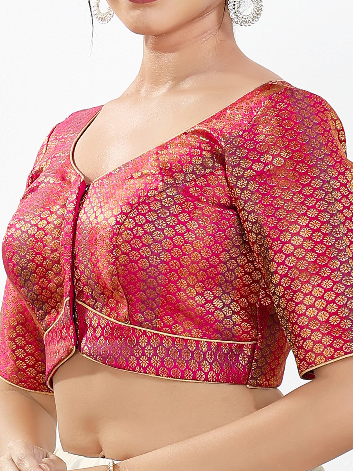 Pink zari brocade sweetheart neck blouse
