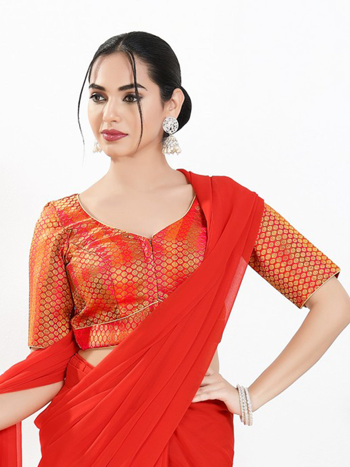 Red zari brocade sweetheart neck wedding blouse