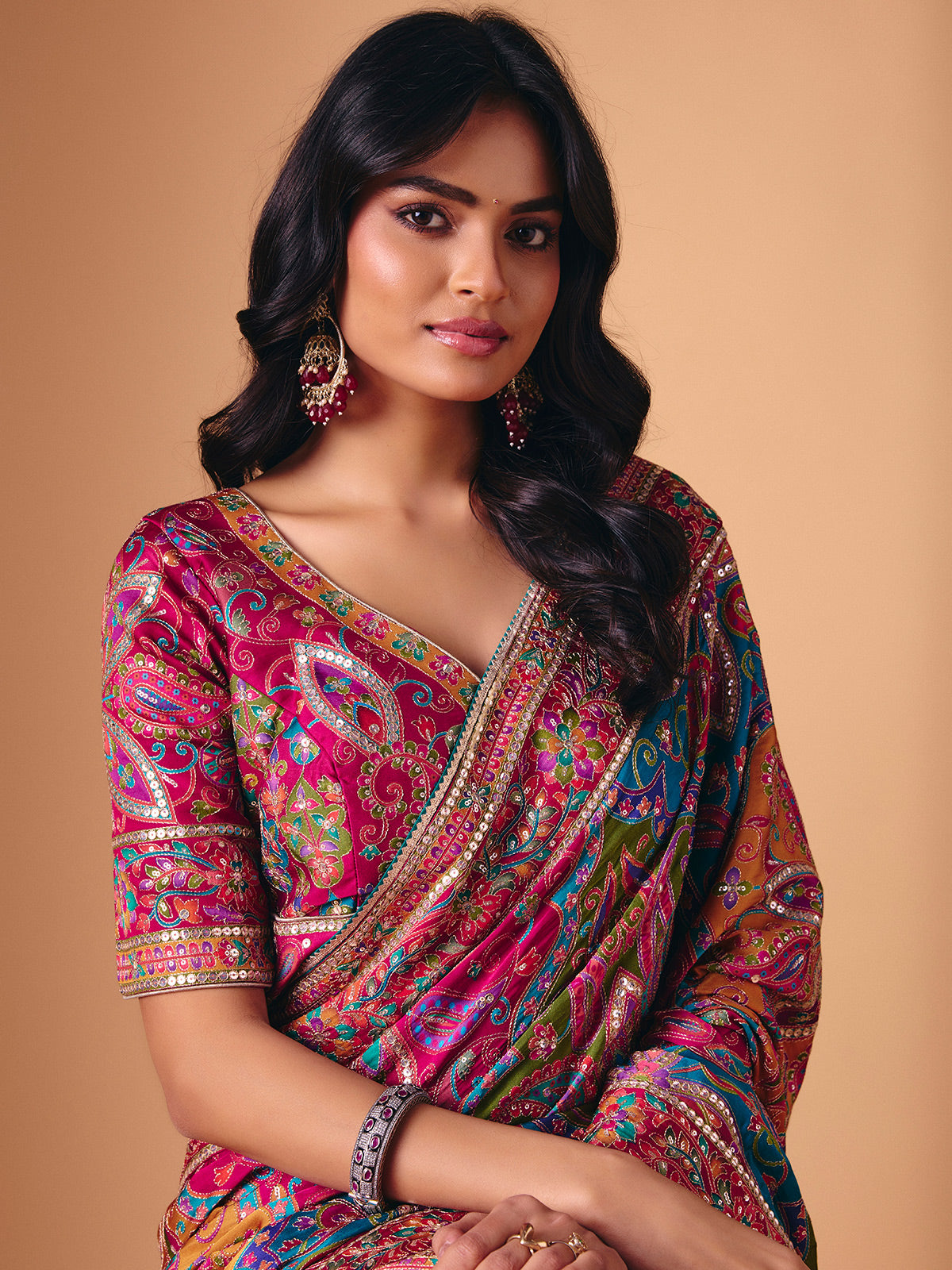 Multicolor semi silk zari work party wear saree
