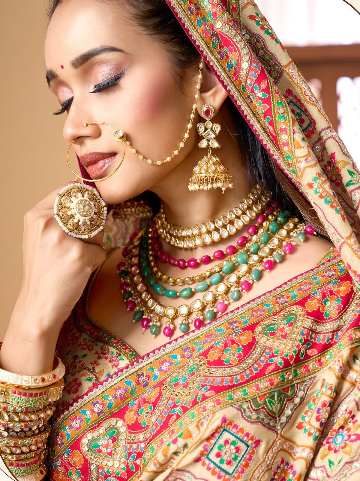 Cream printed satin silk embellished saree