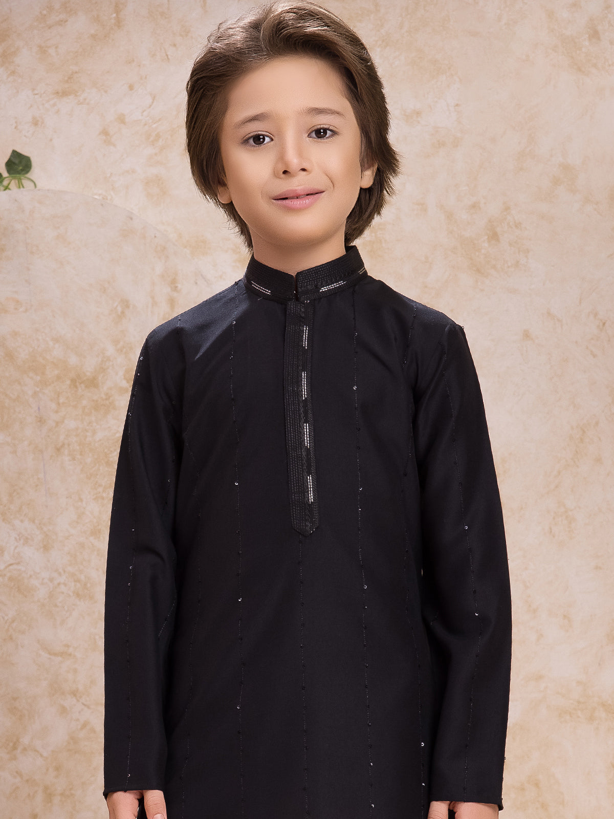 Black cotton silk embroidered kurta suit