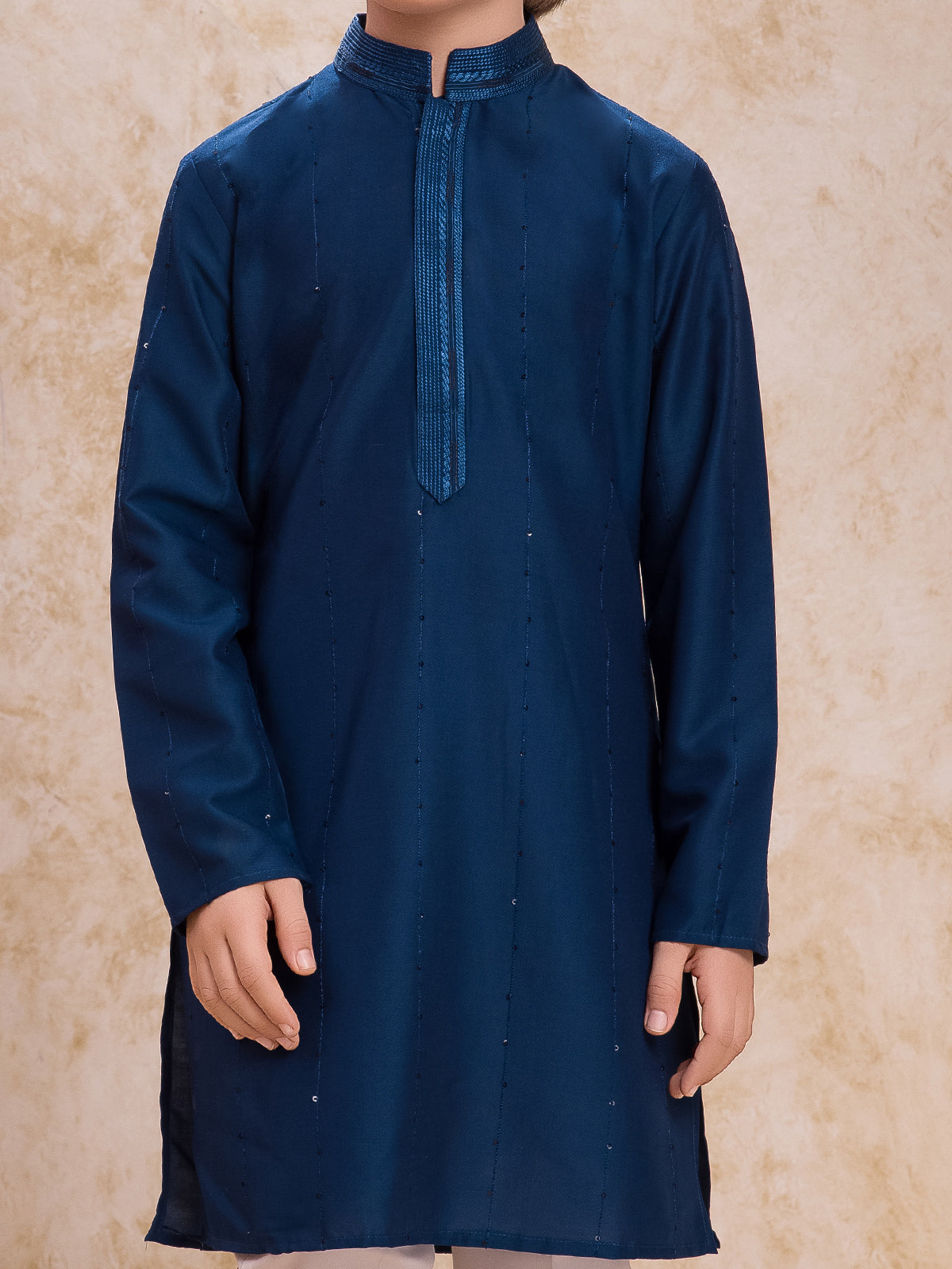 Navy blue cotton silk festive kurta suit