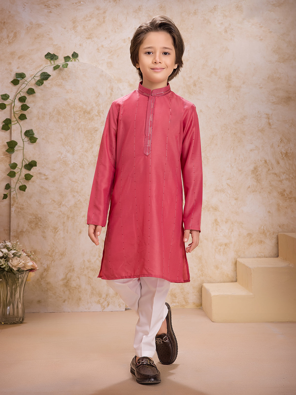 Red cotton silk occasion kurta suit