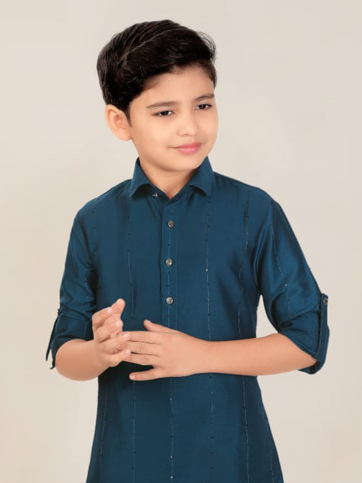 Navy cotton silk boys pathani suit festive