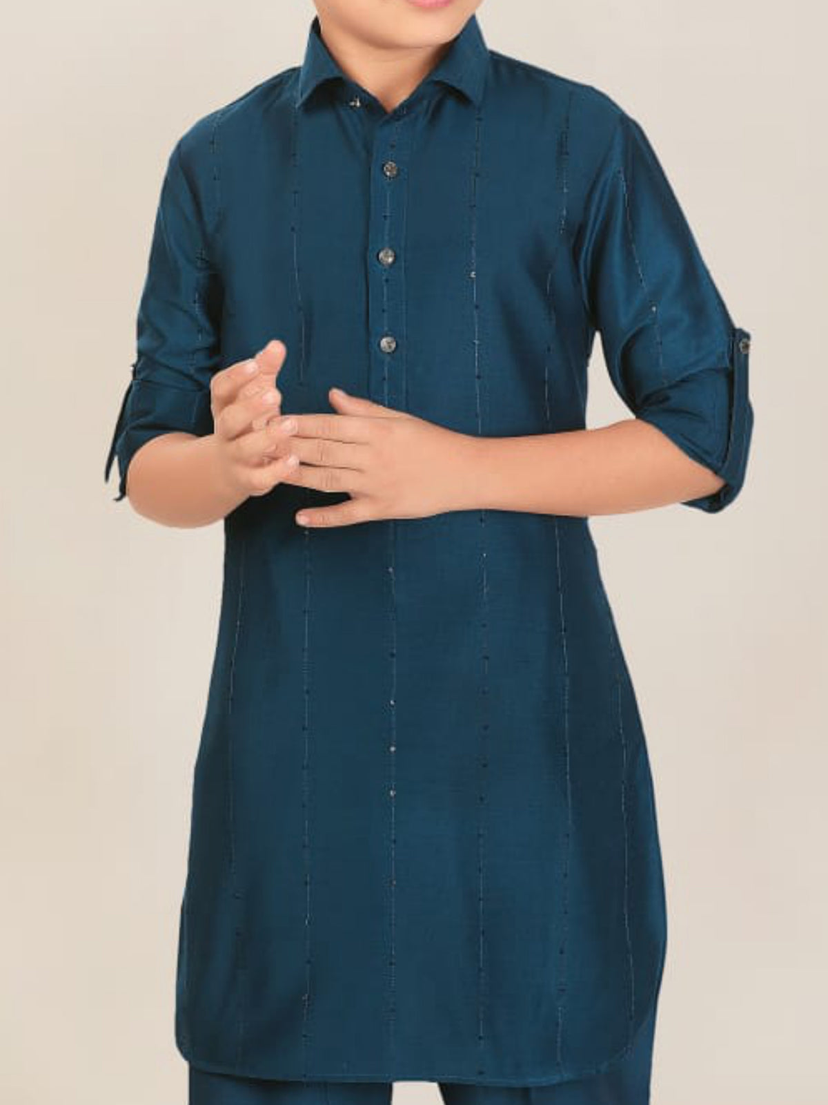 Navy cotton silk boys pathani suit festive