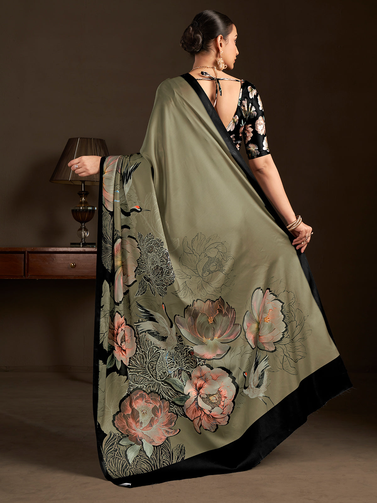 Pastel green ready to wear silk crepe saree
