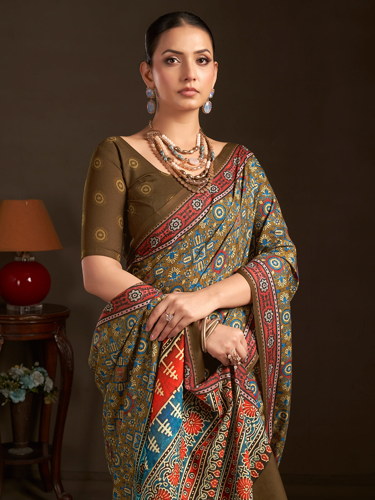Mehndi green ready to wear silk crepe saree