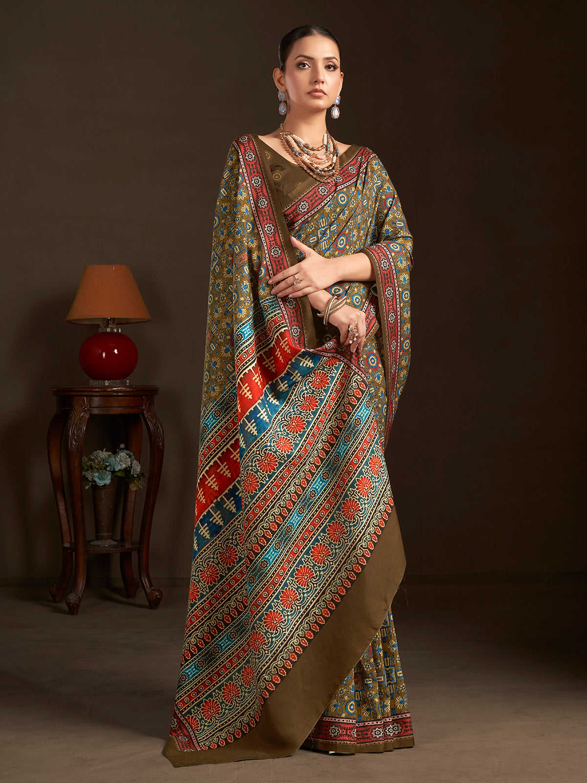 Mehndi green ready to wear silk crepe saree