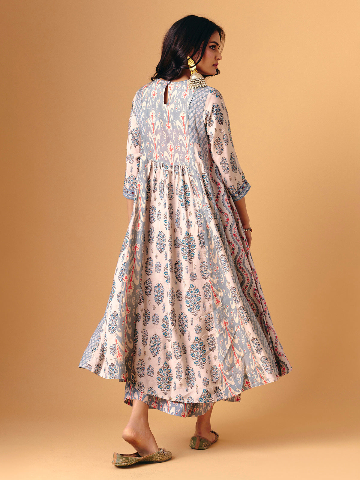 Sky blue cotton silk round neck palazzo suit for women