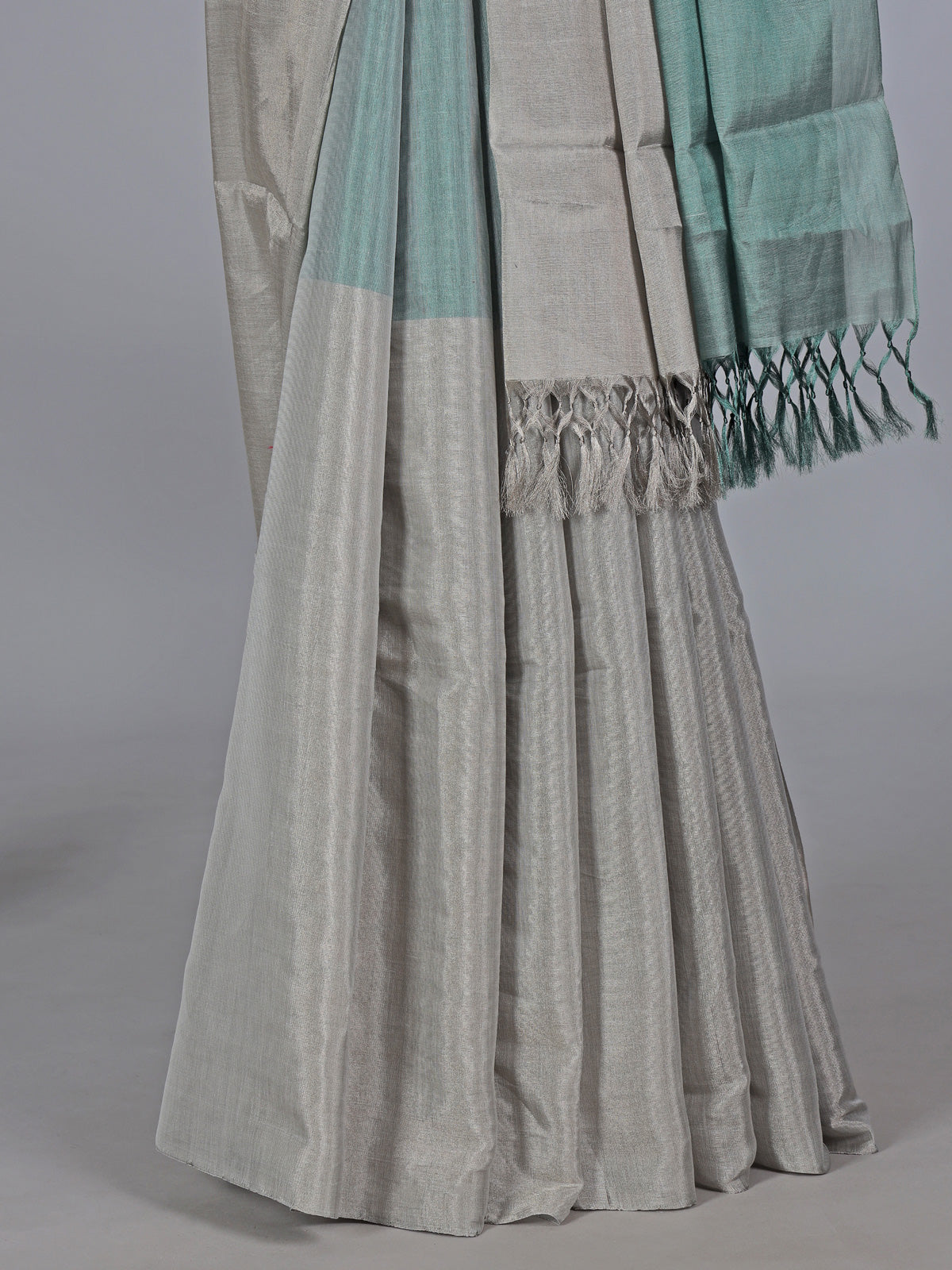 Silver and mint blue chanderi tissue silk saree