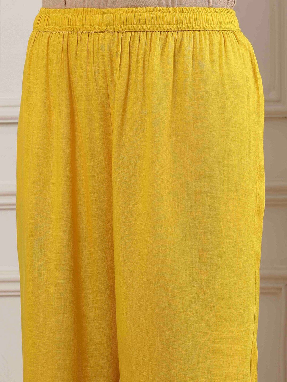 Yellow printed cotton silk kurti set for women festive wear