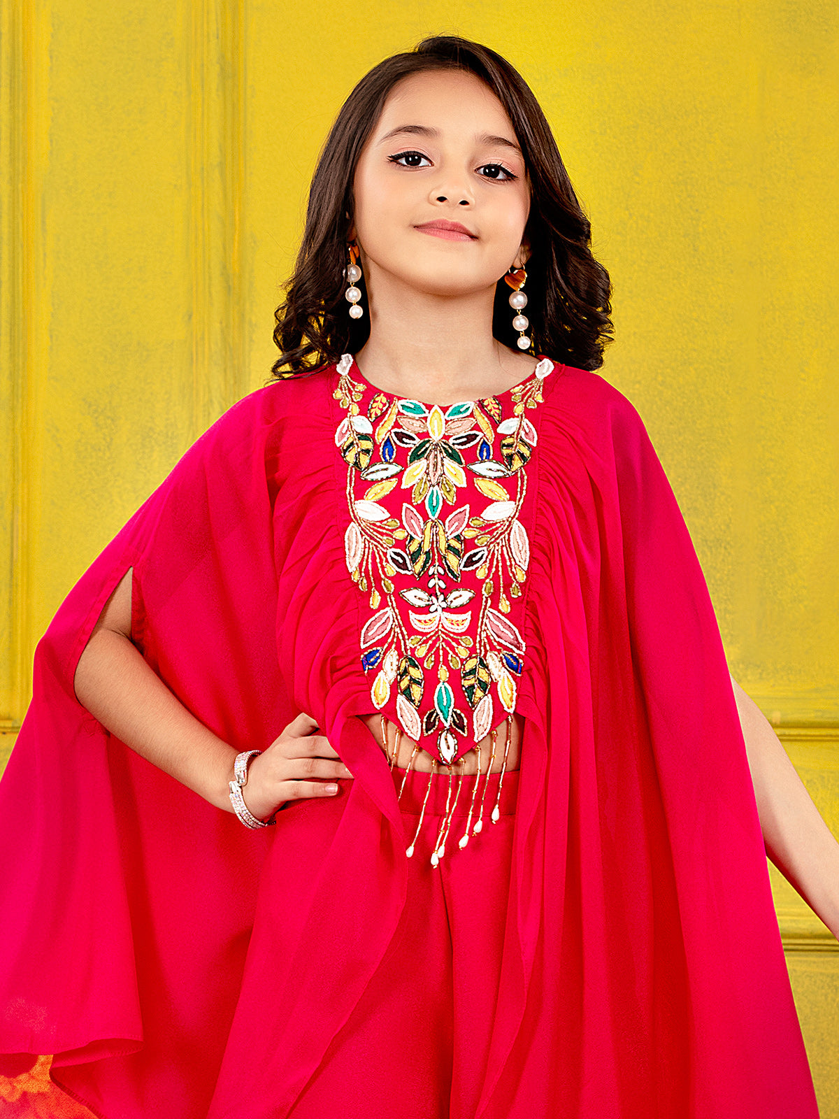 Magenta georgette designer palazzo suit for girls