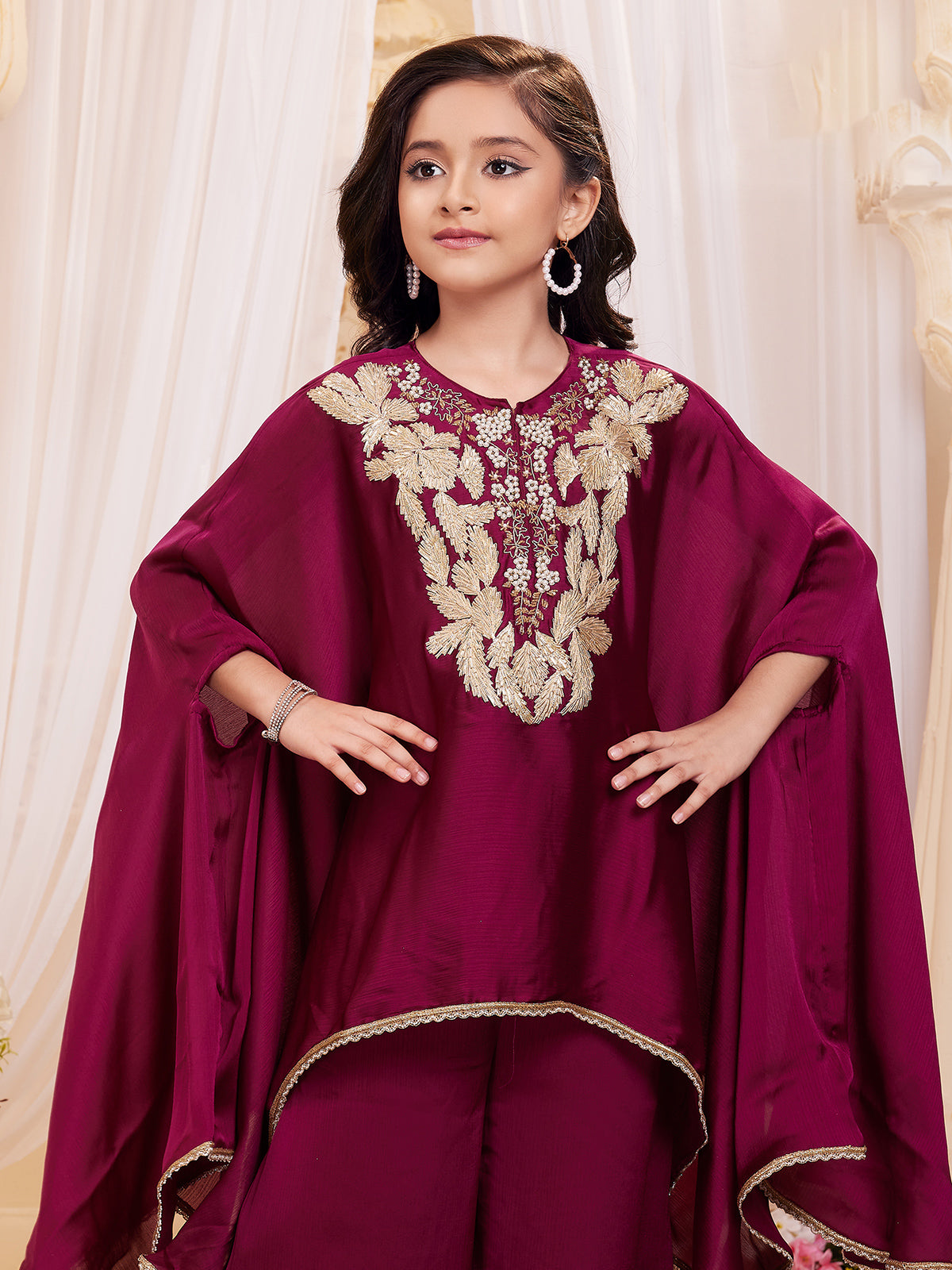 Purple satin silk designer palazzo suit for girls