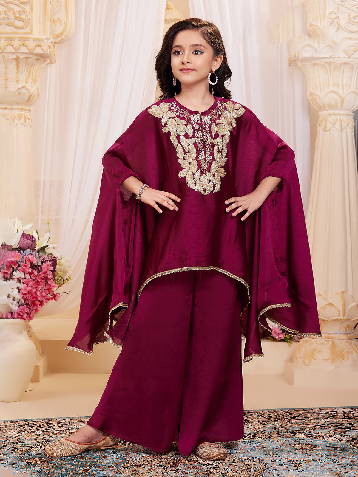Purple satin silk designer palazzo suit for girls