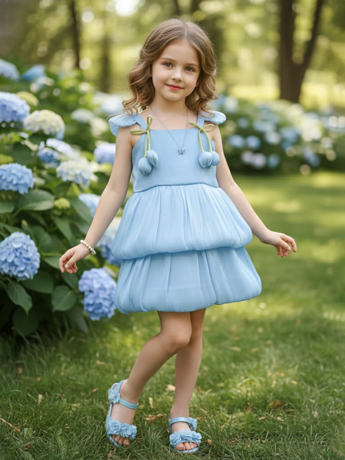 Mint blue designer organza festive girls frock