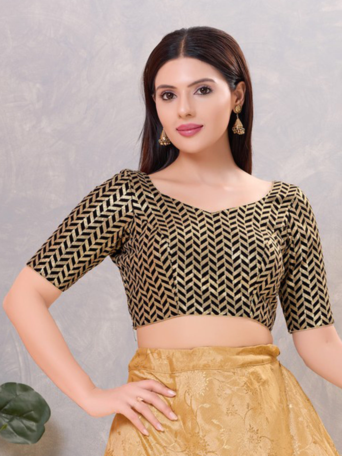 Black silk sweetheart neck and sequin work blouse