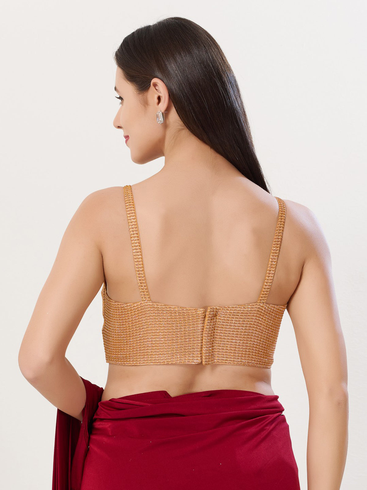 Copper gold polyester sleeveless back open blouse