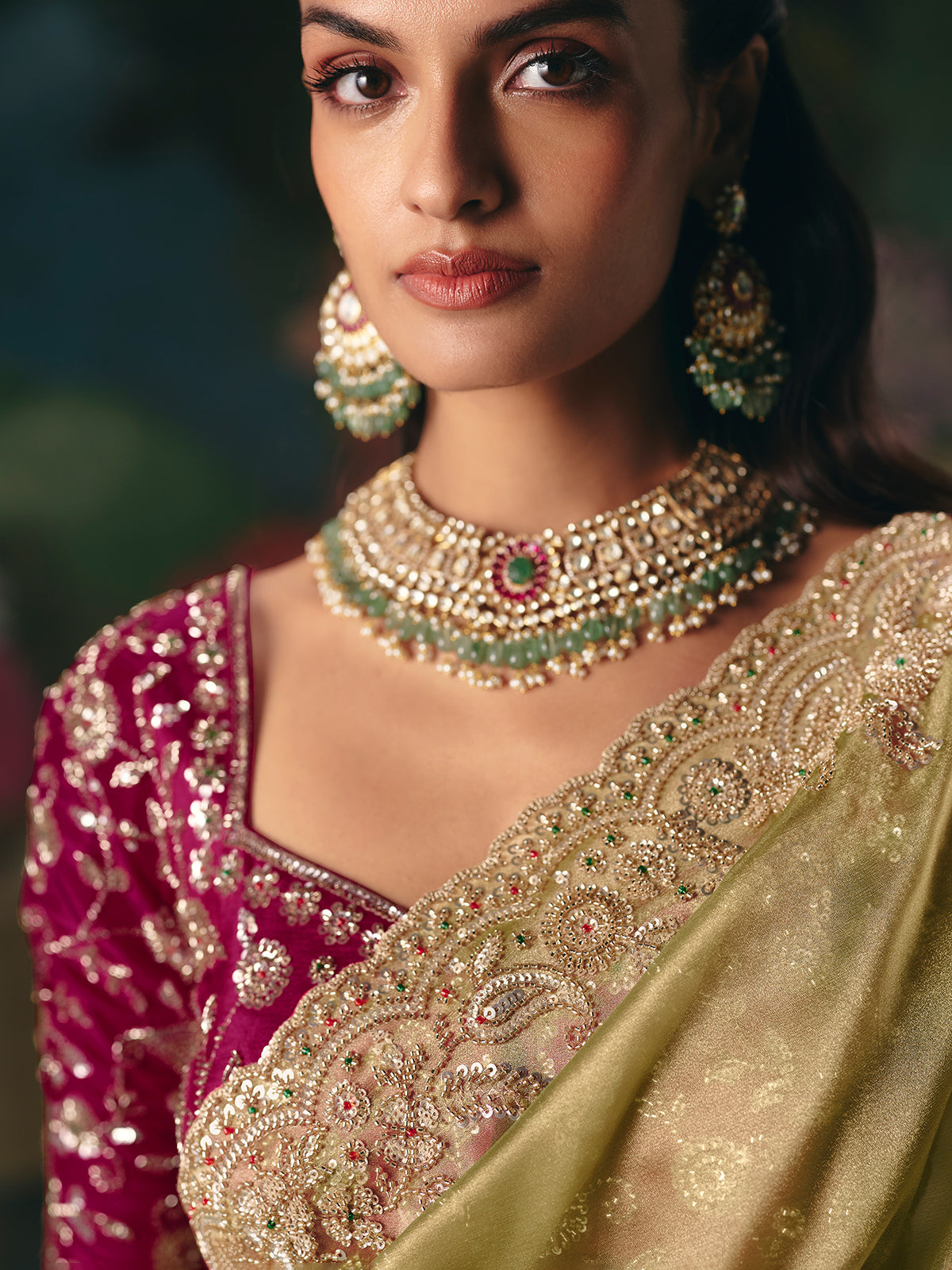 Pista green chinon silk saree for festive wear