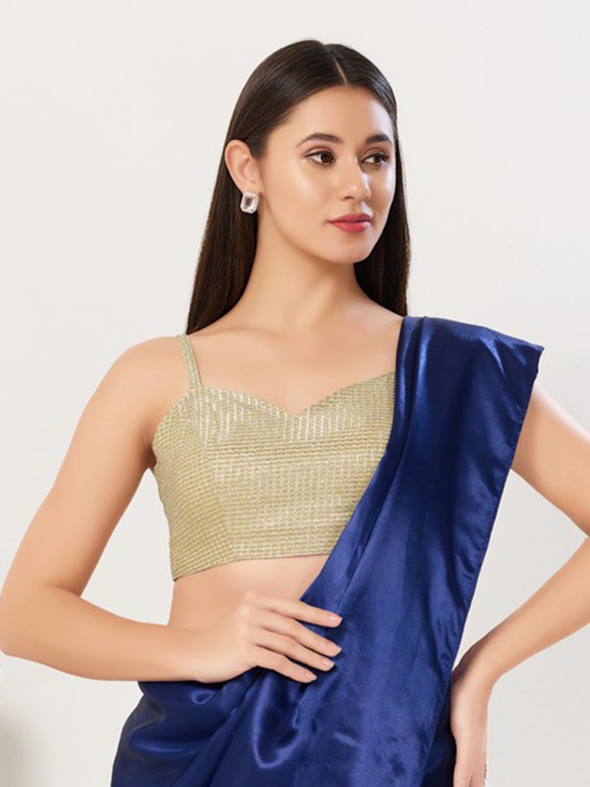 Gold polyester sweetheart neck sleeveless blouse