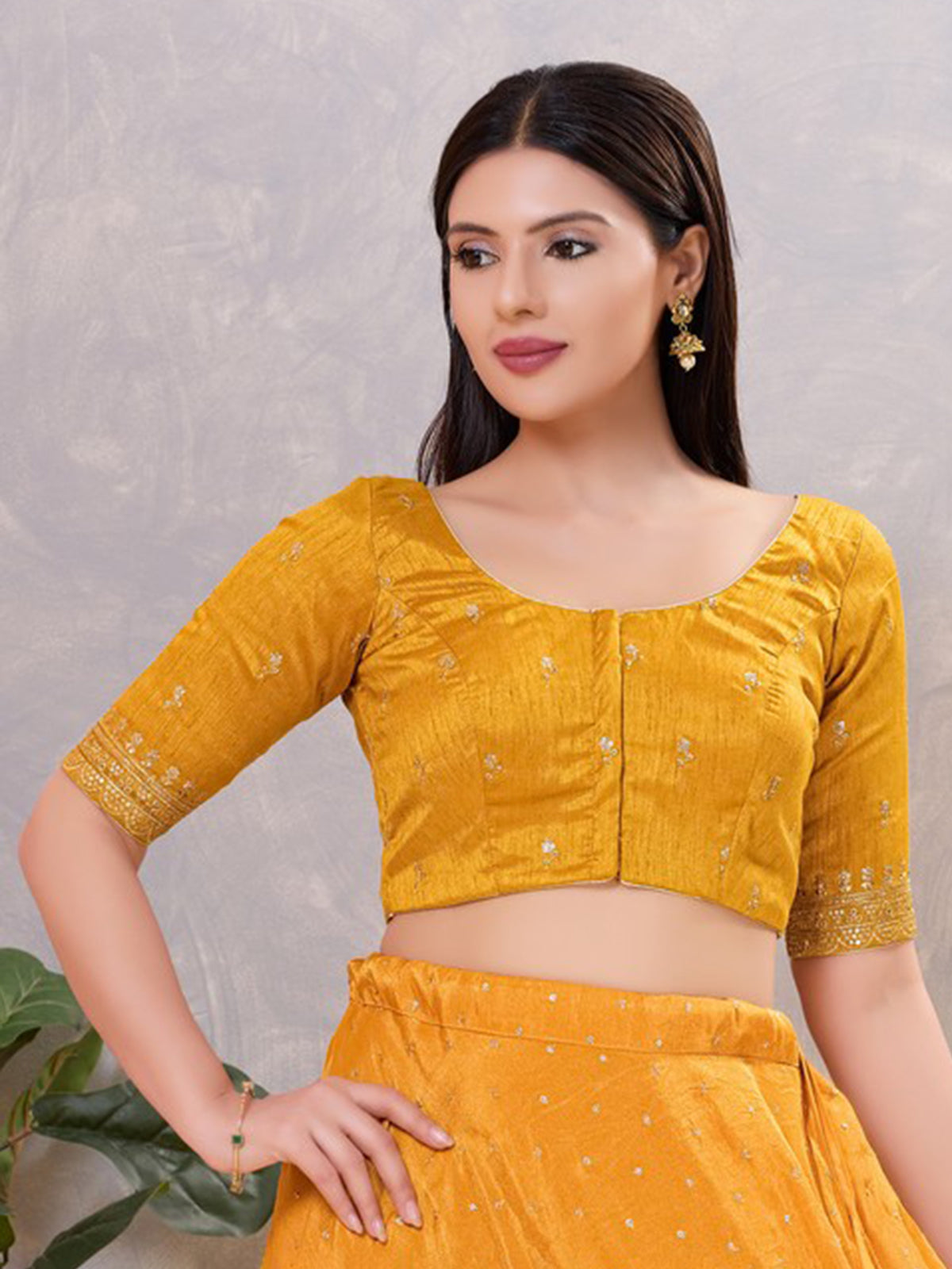 Mustard yellow silk front open blouse