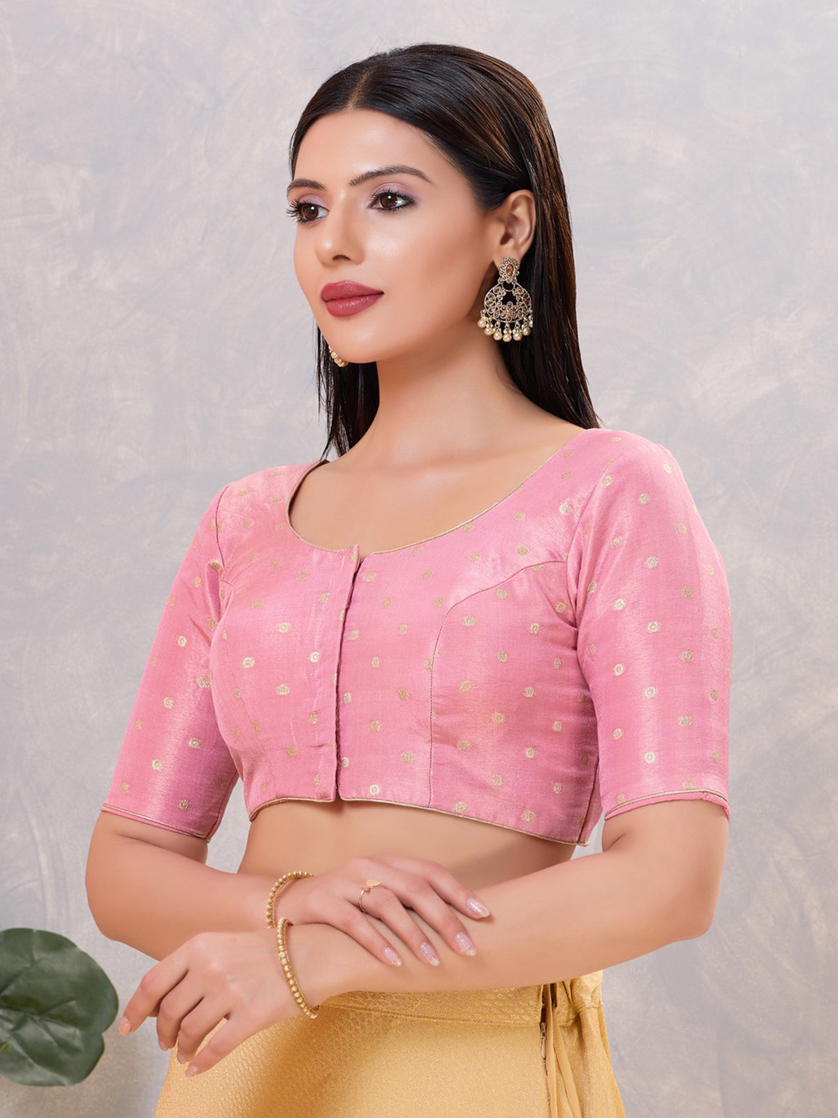 Light pink silk zari front open blouse
