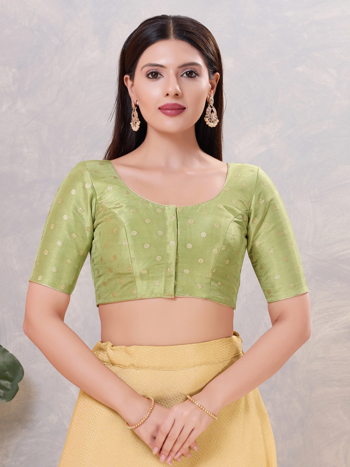 Pista green silk zari work blouse