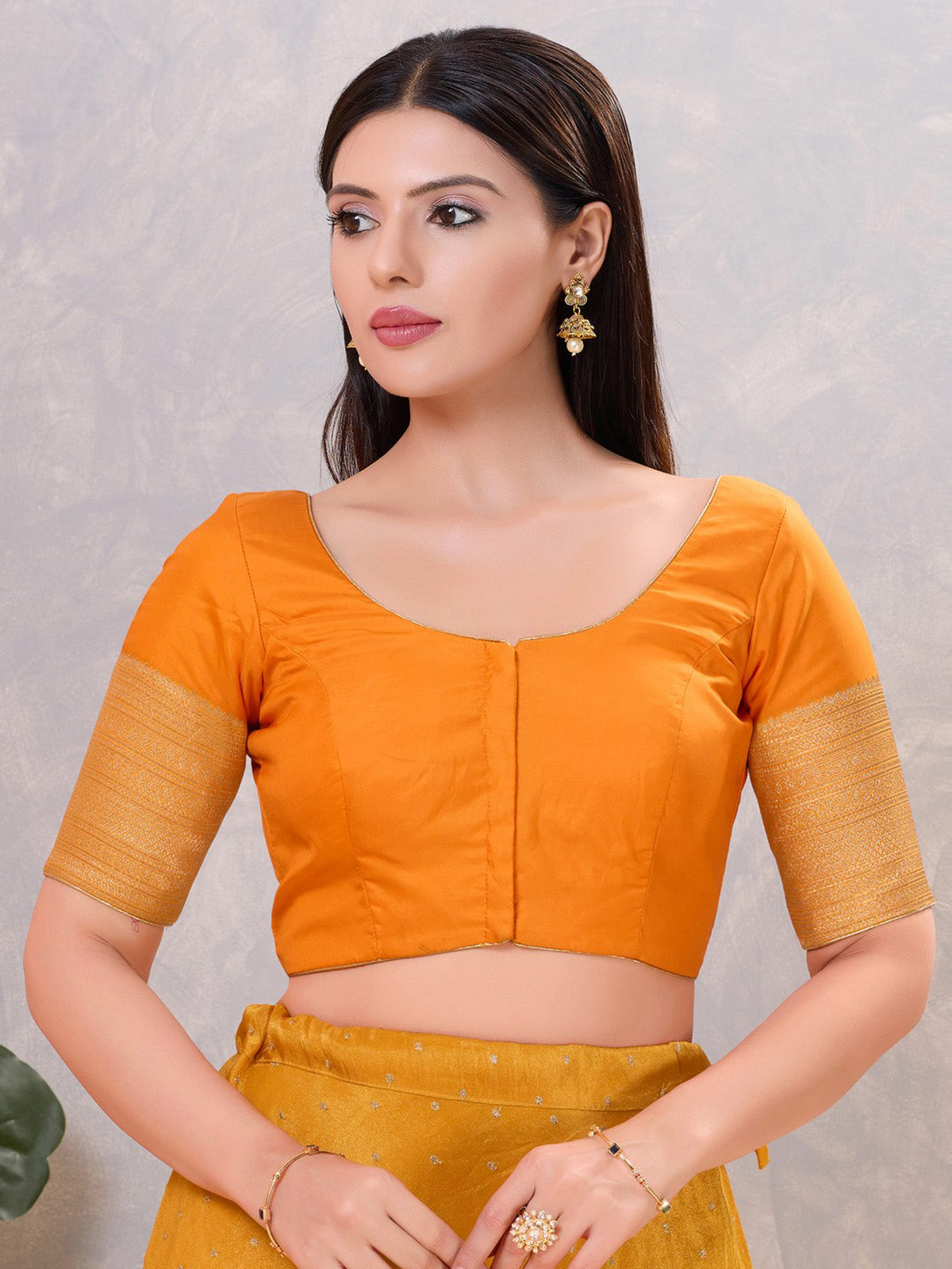 Mustard yellow silk zari classic blouse