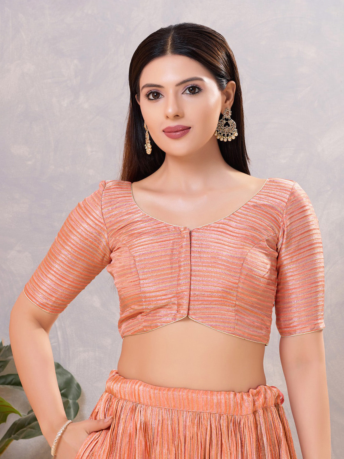 Peach silk zari traditional front open blouse