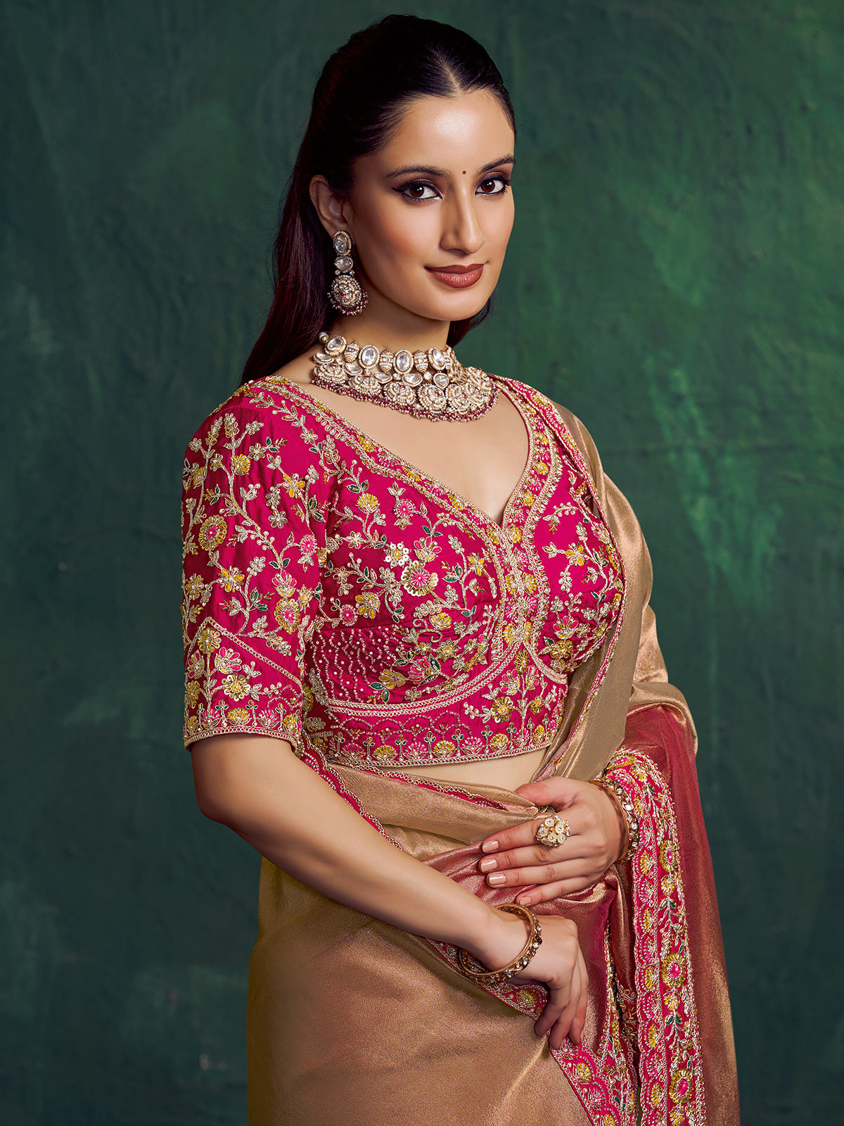 Pastel peach kora zari tissue silk saree