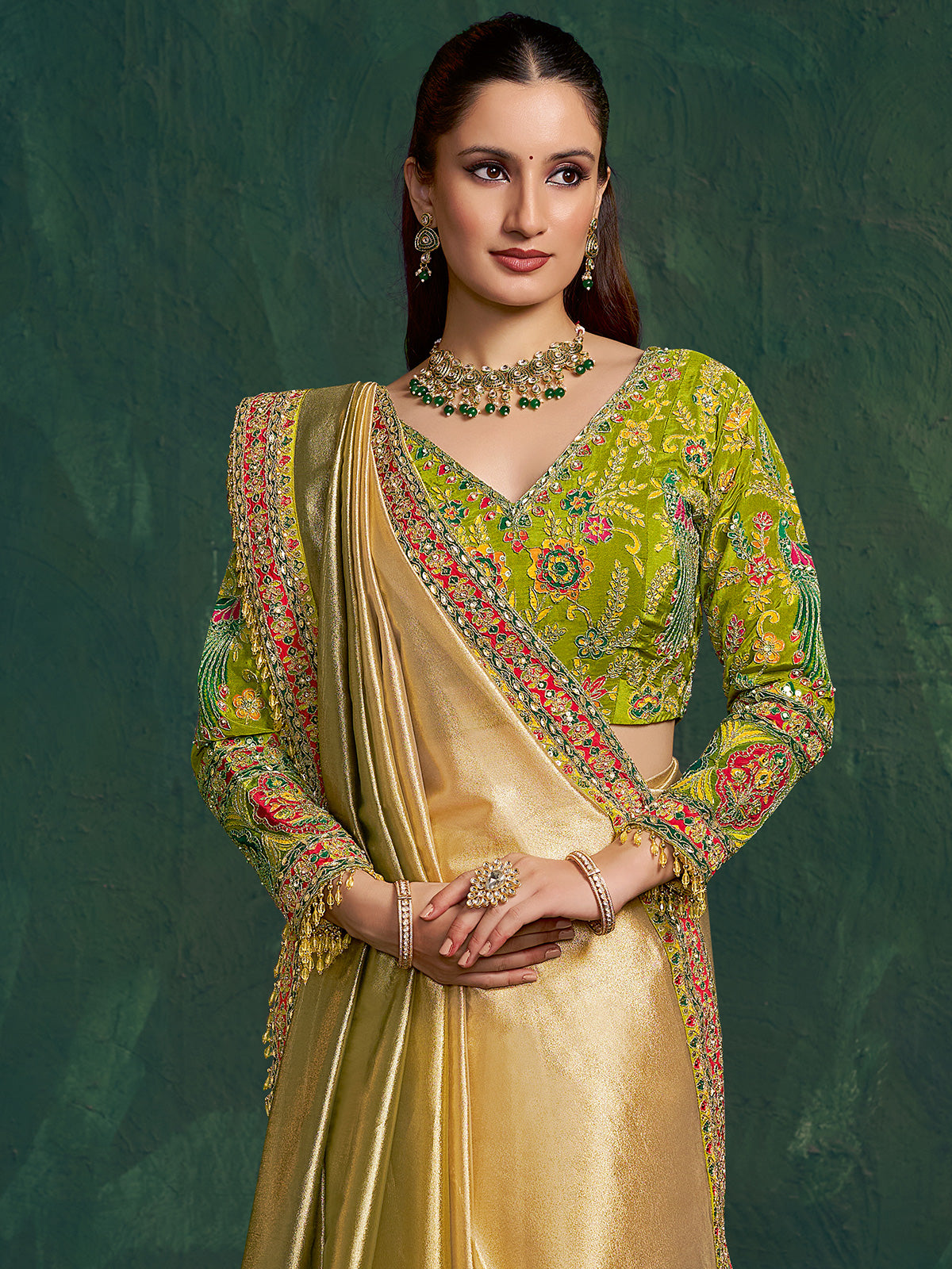 Shaded pista green kora zari tissue silk saree