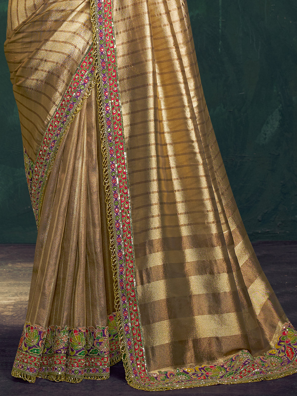 Golden embellished kanjivaram zari tissue silk saree